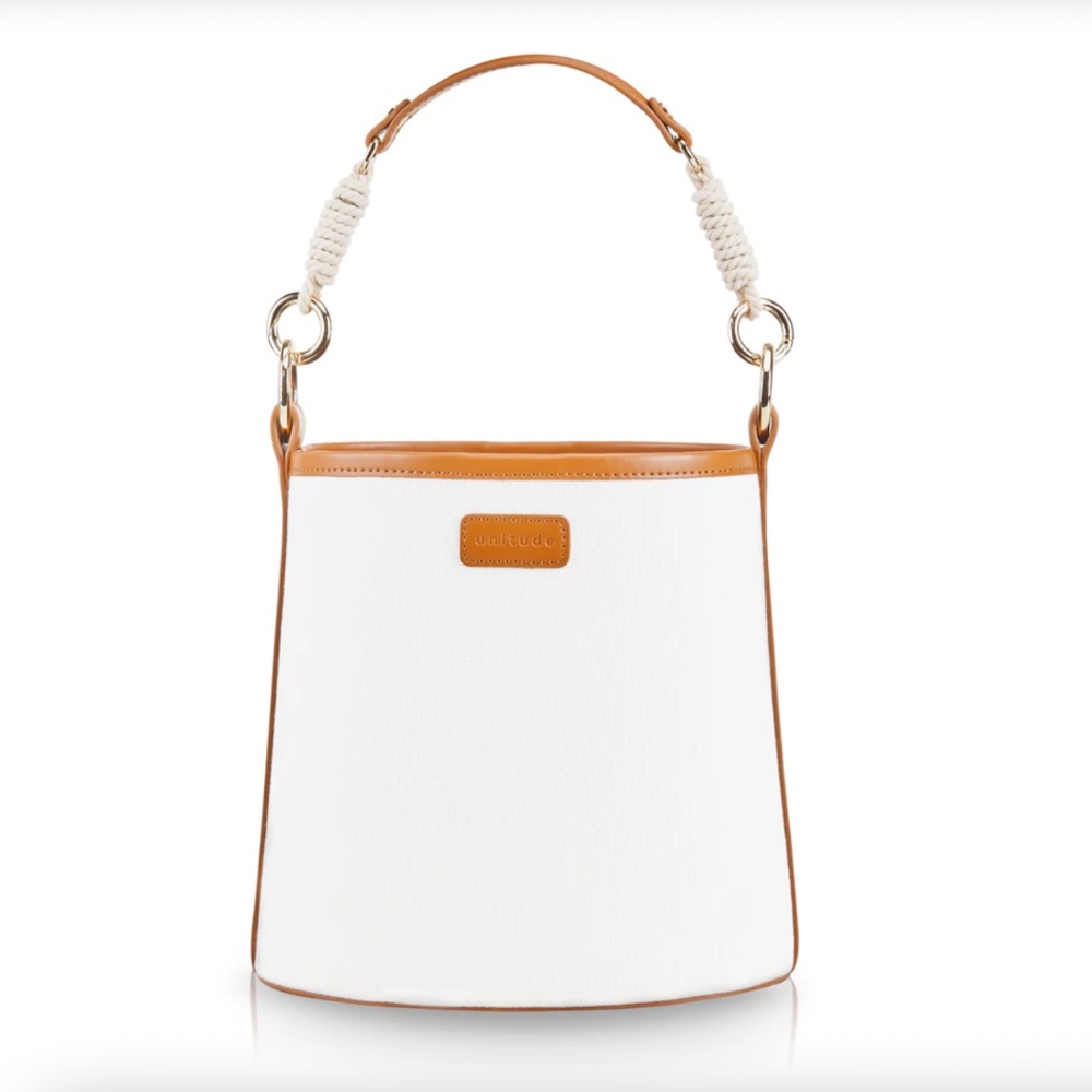 UNITUDE RONA CANVAS BUCKET BAG - OFF-WHITE/CARAMEL BROWN